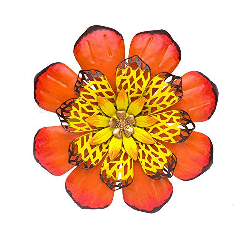 SONGXIN Metal Garden Flowers Thanksgiving Christmas Home Accent Floral Wall Decor Hanging Decoration for Office Living Room Patio Kitchen Porch Hallway 13 Inch Orange and Yellow