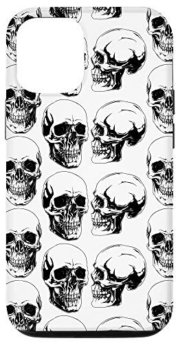 iPhone 12 12 Pro Black And White Skull Fine Line Pattern Case