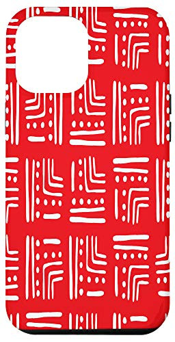 iPhone 12 Pro Max Bold Red and White Abstract Lines Boho Mudcloth Pattern Case