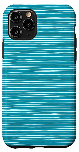 iPhone 11 Pro Abstract Lines   Teal Ocean Blue and White Stripes Aesthetic Case
