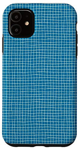 iPhone 11 Cute Abstract Striped Grid Lines Pattern in Cerulean Blue Case