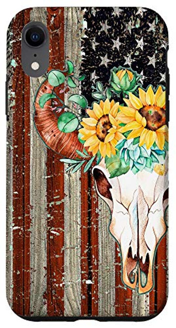 iPhone XR Sunflower Boho American Flag Bull Skull Country Rodeo Girl Case iPhone XR Sunflower Boho American Flag Bull Skull Country Rodeo Girl Case