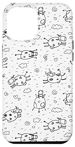iPhone 12 Pro Max Cute Black and White Cow Quirky Line Drawing Pattern Case
