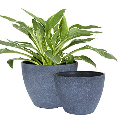 Flower Pots Outdoor Indoor Garden Planters Plant Containers with Drain Hole Weathered Grey  8.6  plus  7.5 Inch