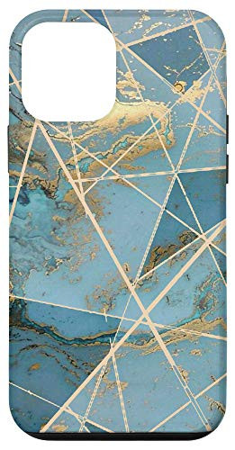 iPhone 12 mini Classy Blue  and  Teal Abstract Geometric Lines Watercolor Art Case