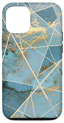 iPhone 12 12 Pro Classy Blue  and  Teal Abstract Geometric Lines Watercolor Art Case
