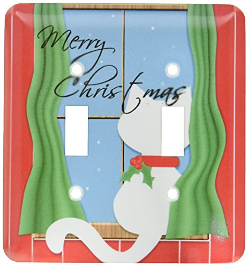 3dRose lsp_164794_2 Merry Christmas Cute White Cat in Snowy Window Double Toggle Switch 3dRose lsp_164794_2 Merry Christmas Cute White Cat in Snowy Window Double Toggle Switch