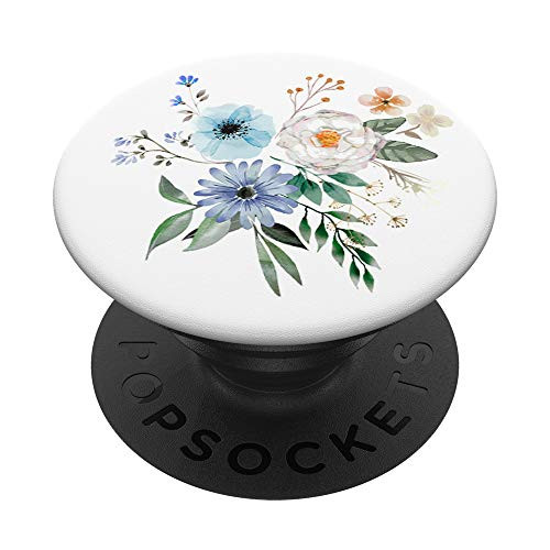 White blue floral flowers vintage theme Botanical cute gift PopSockets PopGrip  Swappable Grip for Phones  and  Tablets