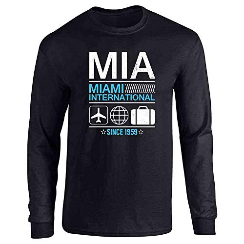 Pop Threads MIA Miami Airport Code Since 1959 Travel Black XL Full Long Sleeve Tee T-Shirt