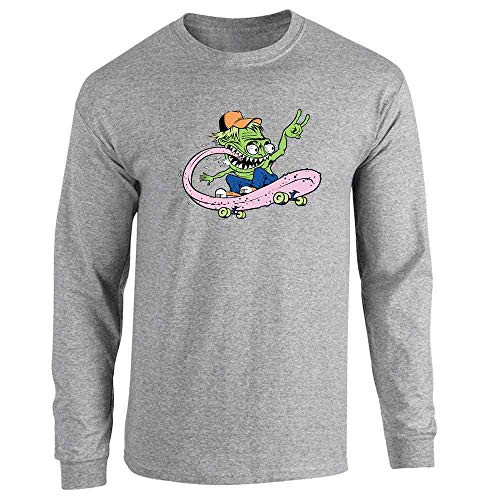 Pop Threads Skateboard Monster Retro Cool Funny Sport Grey XL Full Long Sleeve Tee T-Shirt