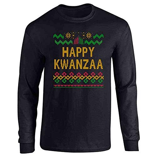 Pop Threads Happy Kwanzaa Sweater Style Black Heritage Holiday Black XL Full Long Sleeve Tee T-Shirt
