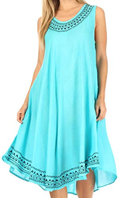 Sakkas 1051 Everyday Essentials Caftan Cover Up - Turquoise Black - One Size