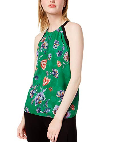 Bar III Womens Crepe Floral Print Pullover Top Green XL