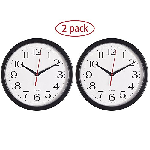 Bernhard Products - Black Wall Clocks, 2 Pack Silent Non Ticking Quality Quartz Battery Operated 10 Inch Round Easy to Read Home/Office/School Clock (Black) Bernhard Products - Black Wall Clocks, 2 Pack Silent Non Ticking Quality Quartz Battery Operated 10 Inch Round Easy to Read Home/Office/School Clock (Black)