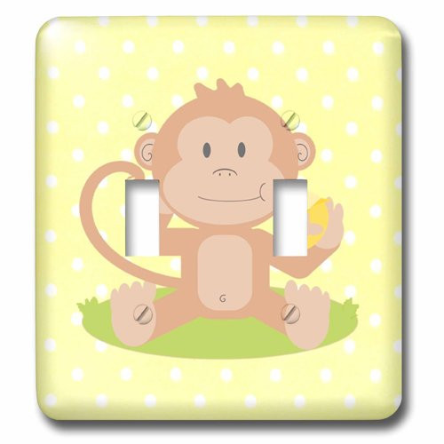 3dRose lsp_212630_2"Print of Baby Monkey With Banana On Yellow" Double Toggle Switch Multicolor