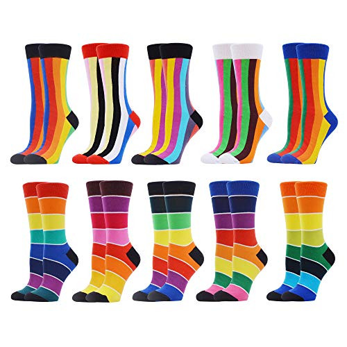 WeciBor Womens Funny Rainbow Striped Style Combed Cotton Crew Socks