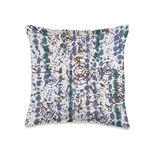 CokeyMels Tie Dye Gifts Neutral Indigo Blue Teal Green Brown Earthy Shibori Tie Dye Throw Pillow 16x16 Multicolor