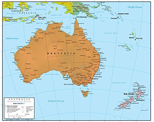 Australia Wall Map GeoPolitical Edition by Swiftmaps (24x30 Laminated)