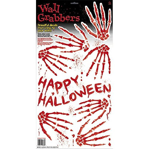 Amscan 670013 Haunted Asylum Halloween Bloody Skeleton Hand Print Wall Grabbers Decoration, Vinyl, 23 3/4" X 12 1/4", Multicolor