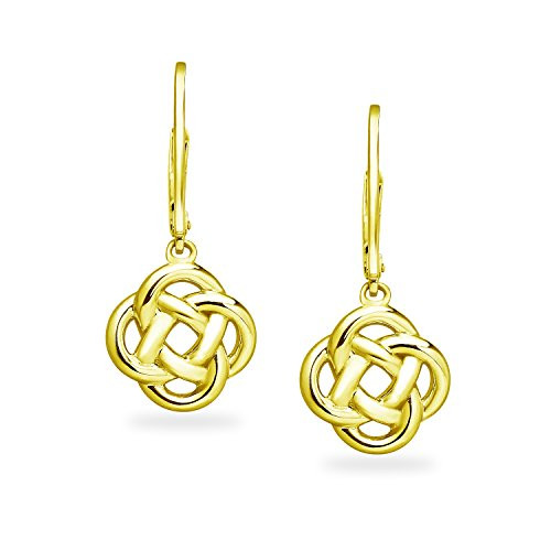 Yellow Gold Flashed Sterling Silver Love Knot Dangle Leverback Earrings   Available in Silver Rose and Yellow Gold.