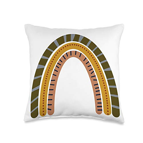 Boho Gifts by LHP Boho Rainbow Mustard Olive Green Throw Pillow 16x16 Multicolor