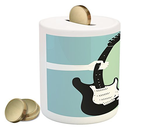 Lunarable Music Piggy Bank Hand Grabs The Electric Guitar Instrument Rock Performance Design Printed Ceramic Coin Bank Money Box for Cash Saving Mint Green Pale Blue Lunarable Music Piggy Bank Hand Grabs The Electric Guitar Instrument Rock Performance Design Printed Ceramic Coin Bank Money Box for Cash Saving Mint Green Pale Blue