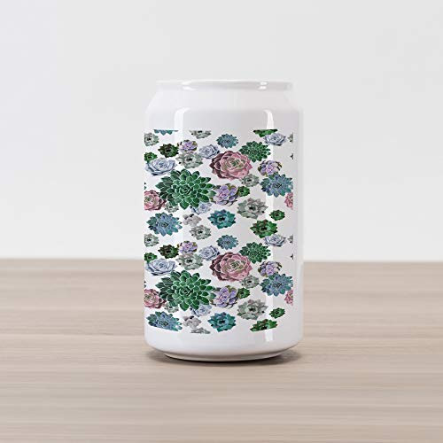 Ambesonne Cactus Cola Can Shape Piggy Bank Colorful Pattern of Succulent Plants Tropical Exotic Foliage Natural Garden Design Ceramic Cola Shaped Coin Box Money Bank for Cash Saving Multicolor