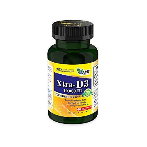 America Medic and Science Xtra Vitamin D3 10000 IU 250 mcg - Ideal Dietary Supplement for Bone Health Heart Health Immune Support Lung Function - 60 Count America Medic and Science Xtra Vitamin D3 10000 IU 250 mcg - Ideal Dietary Supplement for Bone Health Heart Health Immune Support Lung Function - 60 Count
