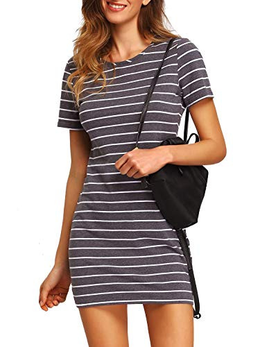 Floerns Womens Casual Short Sleeve Striped Bodycon T Shirt Short Mini Dress Grey M