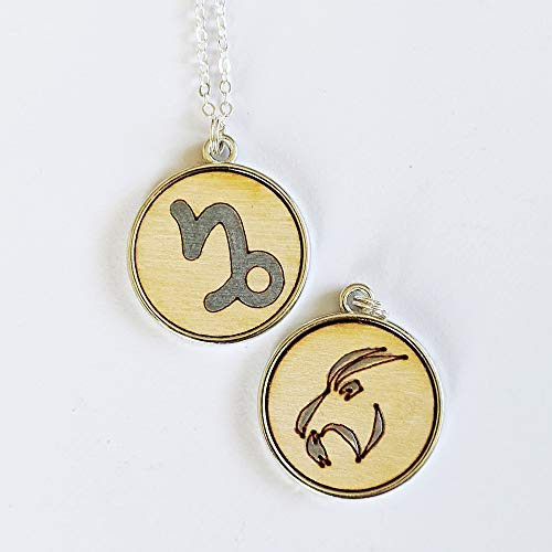 Capricorn Zodiac Necklace  Astrology Sign Wooden Pendant