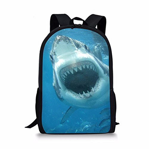 Youth School Bag Cute Stylish Colorful Lightweight Backpack Bookbag Big Shark