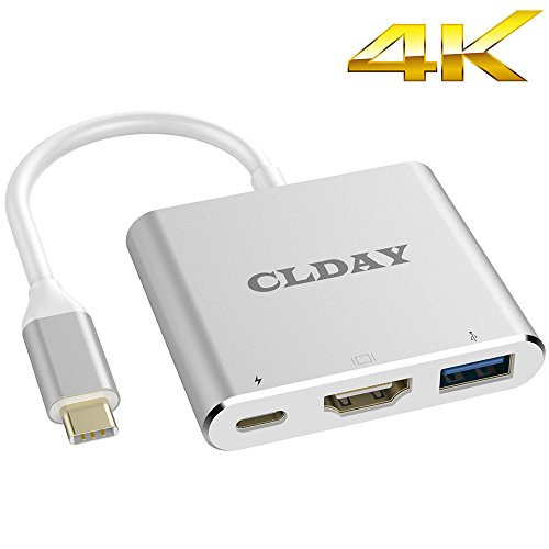 USB-C to HDMI Adapter 4K Colorfulday USB Type C to HDMI Multiport AV Converter 3-in-1 with USB 3.0 Port and USB-C Fast Charging Port for MacBook/ChromeBook Pixel/USB-C Devices HDMI Hub Adapter Silver