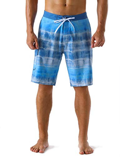 Nonwe Mens Swim Shorts Quick Dry Striped Sportwear Swim Trunks Drawstring Blue 38