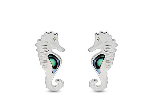 AFFY 14k White Gold Over Sterling Silver Natural Abalone Seahorse Stud Earrings Jewelry Gift For Womens with Push backs AFFY 14k White Gold Over Sterling Silver Natural Abalone Seahorse Stud Earrings Jewelry Gift For Womens with Push backs