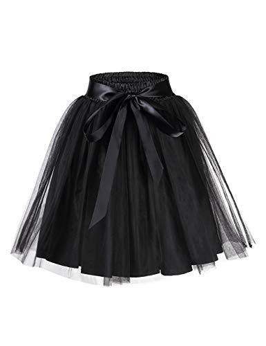 GlorySunshine Womens 50s Petticoat Skirt Tutu Tulle Skirt Crinoline Underskirt Summer Casual Skirts Black 2XL