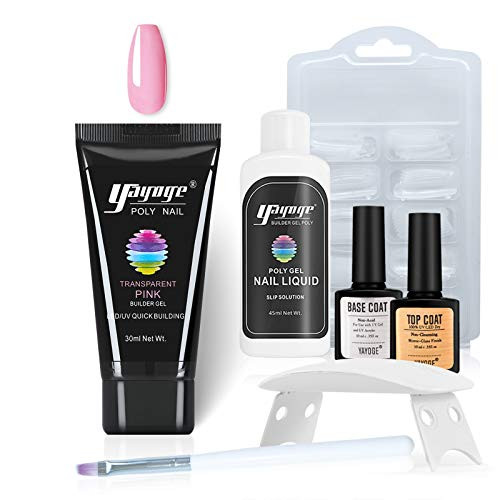 Yayoge Poly Gel Extension Nail Gel Starter Kit 30ml Builder Gel with Mini 6W LED UV Nail Lamp Slip Solution For Extension Gel Nail Enhancement Kit All-In-One French Kit
