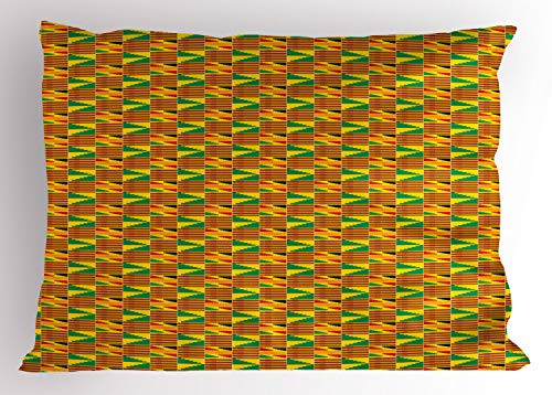 Ambesonne Kente Pillow Sham Kente Cloth Abstract Motifs Ghana Style Illustration Decorative Standard King Size Printed Pillowcase 36 inch  X 20 inch  Green Yellow and Scarlet