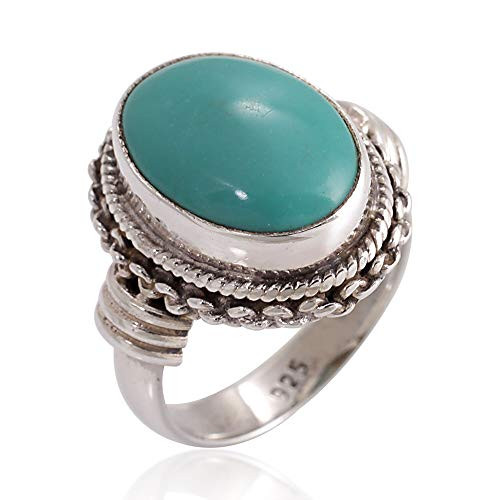 SUVANI Sterling Silver Blue Turquoise Gemstone Oval Rope Braided Edge Vintage Band Ring Size 6