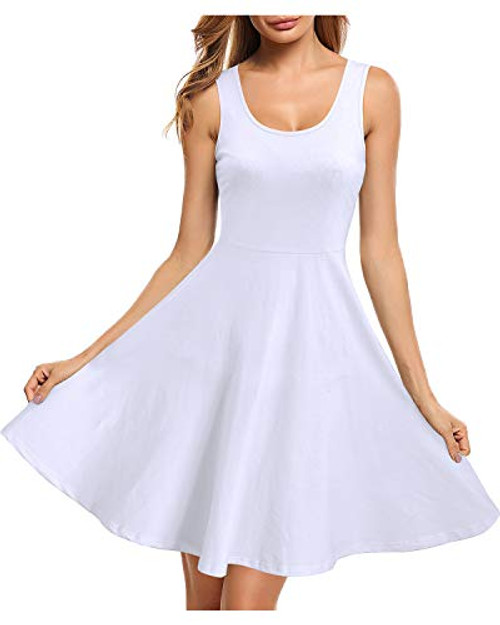 STYLEWORD Womens Sleeveless Casual Cotton Dresses Summer Fit and Flare Midi Dress WhiteM