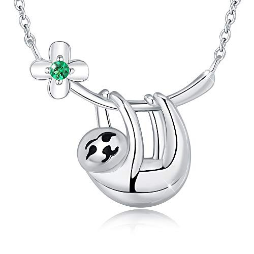 URMWMOO S925 Sterling Silver Sloth necklace Green Stone Cute Animal Pendant Jewelry Gifts for Women URMWMOO S925 Sterling Silver Sloth necklace Green Stone Cute Animal Pendant Jewelry Gifts for Women