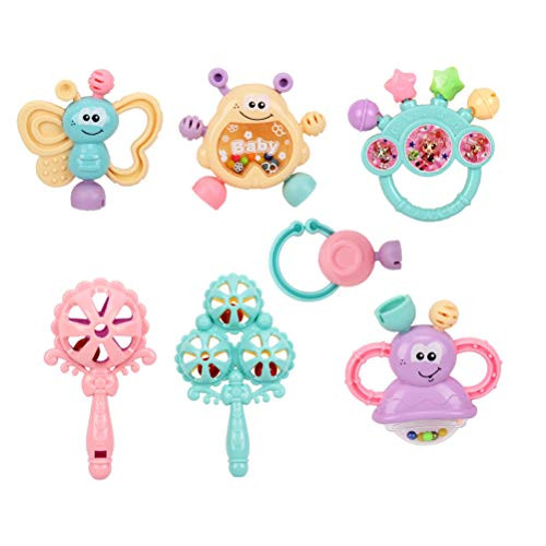 NUOBESTY Baby Rattles Teether Set Grab Spin Rattle Grasping Toys Early Educational Toys Gift for Baby Infant Newborn 7pcs