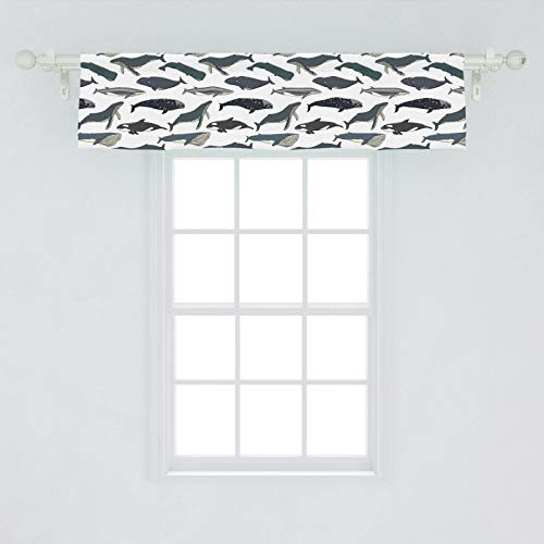 Ambesonne Whale Window Valance Marine Creatures Aquatic Swimming Humpback Whale Species Nautical Curtain Valance for Kitchen Bedroom Decor with Rod Pocket 54 inch  X 12 inch  Slate Blue Purpleblue