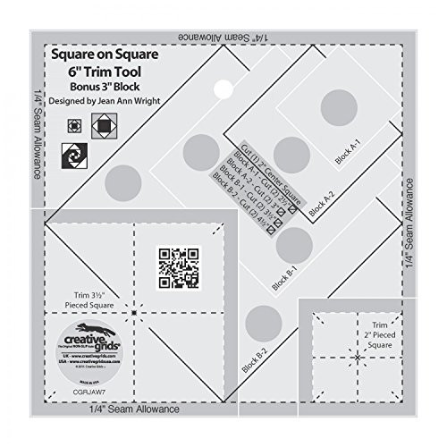 Creative Grids Square on Square 6" Trim Tool Quilting Ruler Template CGRJAW7