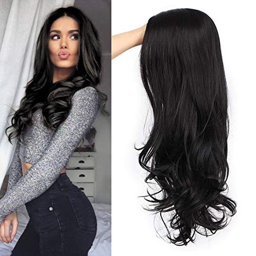 20 Inch Long Wig Wavy Wigs for Women Long Curly Wig Synthetic Party Wigs Middle Part full Wigs Natural Looking  Color   Black