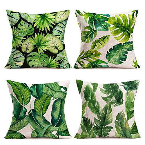 Asminifor Tropical Leaves Throw Pillow Covers Palm Leaves Cushion Covers Summer Green Leaves Pillowcase Cotton Linen Decorative Pillow Cases Set of 4 for Home Couch Sofa Bed 18 inch x 18 inch Tropical Leaves Asminifor Tropical Leaves Throw Pillow Covers Palm Leaves Cushion Covers Summer Green Leaves Pillowcase Cotton Linen Decorative Pillow Cases Set of 4 for Home Couch Sofa Bed 18 inch x 18 inch Tropical Leaves