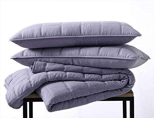 Chezmoi Collection Branson 3-Piece Square Decorative Stitch Embroidery Quilt Set - Soft Washed Microfiber Lightweight Quilted Bedspread Set  Queen Soft Purple