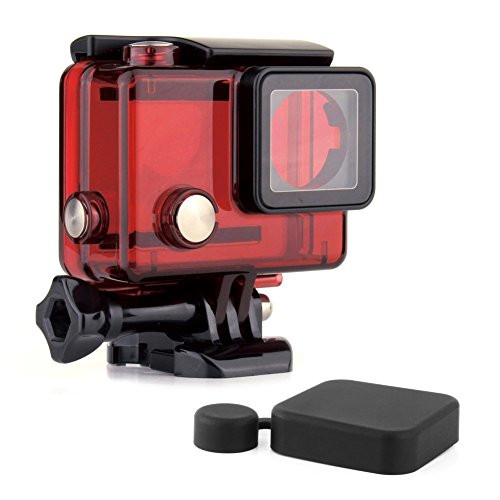 SOONSUN Standard Protective Waterproof Dive Housing Case for GoPro Hero 4, 3+, 3, Hero3, Hero4 Camera - up to 40 Meters (131 Feet) Underwater -Transparent Red