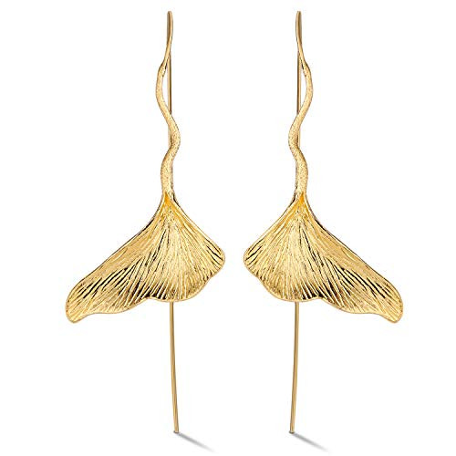Lotus Fun S925 Sterling Silver Drop Earrings Vintage Ginkgo Leaf Dangle Earrings for Women and Girls Handmade Unique Jewelry Gold Lotus Fun S925 Sterling Silver Drop Earrings Vintage Ginkgo Leaf Dangle Earrings for Women and Girls Handmade Unique Jewelry Gold