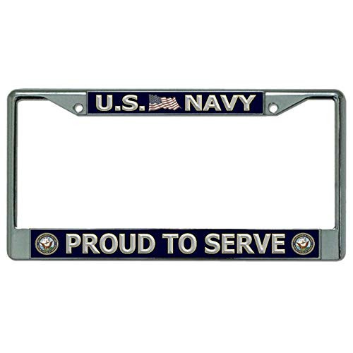 Lplpol Aluminum License Plate Frame U.S. Navy Proud to Serve Chrome License Plate Frame - LPO4997 Car Licenses Plate Covers Holders for US Vehicles Lplpol Aluminum License Plate Frame U.S. Navy Proud to Serve Chrome License Plate Frame - LPO4997 Car Licenses Plate Covers Holders for US Vehicles