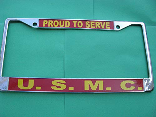 Lplpol -License Plate Frame-Proud to Serve-U.S.M.C.-Chromed Cast Metal